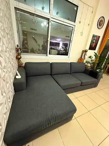 Gray L-shaped Fabric Sofa with Chaise - Good Condition (Home Center)
