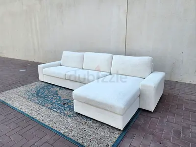 Modern L-Shaped Sectional Sofa in Cream Fabric