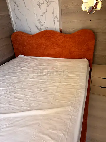 Double (king) bed base with mattress - orange fabric