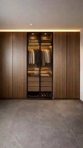 Built-in Modern Wooden Wardrobe with Glass Display Doors
