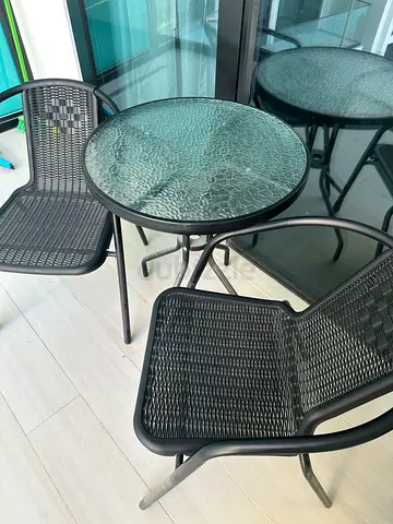 Outdoor Bistro Set - Glass Top Table with 2 Woven Chairs
