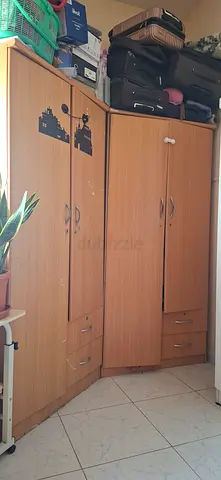 Light wood 2-piece wardrobe 2 nos with drawers