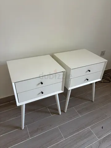 Pair of West Elm White Bedside Tables / Nightstands with Drawers