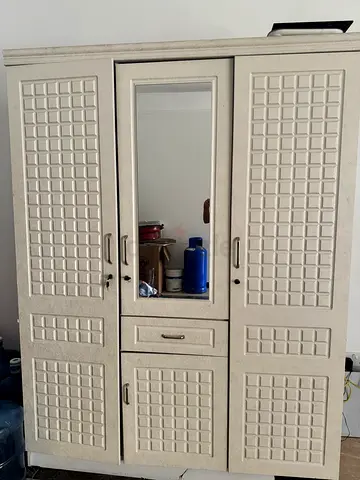 White 3-Door Wardrobe with Mirror - Good Condition
