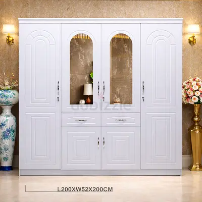 Modern White 4 Door Wooden Wardrobe with Mirror Glass Doors  Lockable Storage For Bedrooms