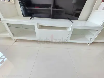 White Gloss TV Entertainment Unit with Glass Doors - Good Condition