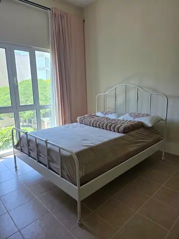 White Metal Double Bed Frame in Good Condition with a king size mattress
