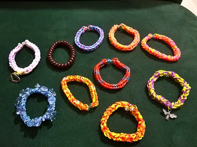 Handmade colorful loom band bracelets and hair ties for only 10 AED!!!!! set of 10