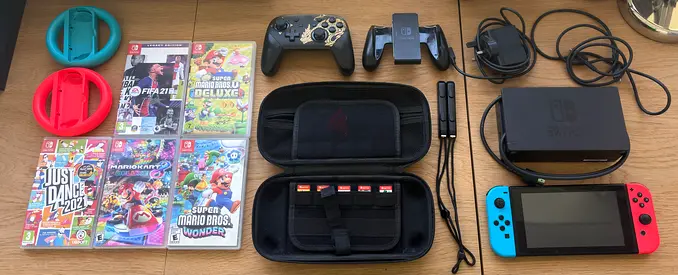 Nintendo switch with games and accessories