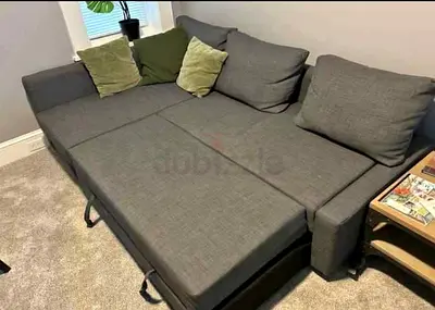 Grey L-Shaped Sofa Bed with Pull Out Mattress
