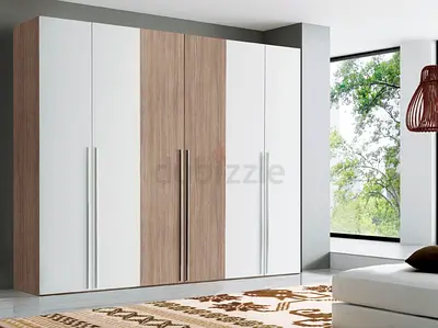 6-Door Modern Wardrobe with White and Wood Finish