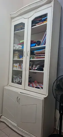 White Wooden Display Cabinet with Glass Doors - Good Condition
