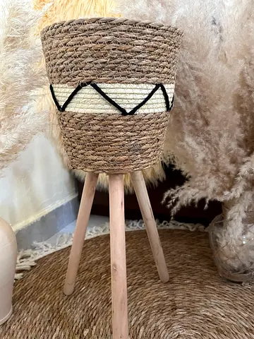 Handmade Seagrass Plant Stand with Wooden Tripod Legs
