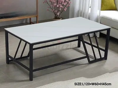 Modern rectangular coffee table with metal frame and white top (120x60x45cm)