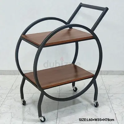 Round Wooden  Metal Tea/Bar Trolley on Wheels