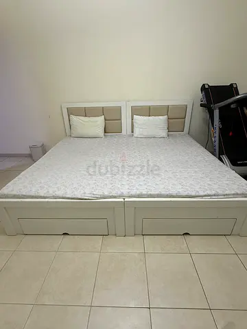 Ready to sell after 15 June. Queen size storage bed frame with headboard - light beige/white