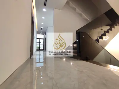 Brand new smart 5 bedroom villa for rent in Sharjah Al Hoshi with private pool garden panoramic design and luxury modern finishing