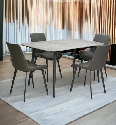 Grey 4 Seater Dining Table Set – Sintered Stone Top  Steel Legs Dining Table