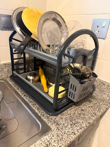 Two-Tier Kitchen Dish Drying Rack with Cutlery Holder - Used