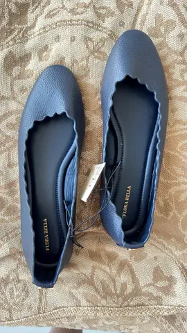New Tiadora Bella Navy Scalloped Edge Ballet Flats - Size 36-37
