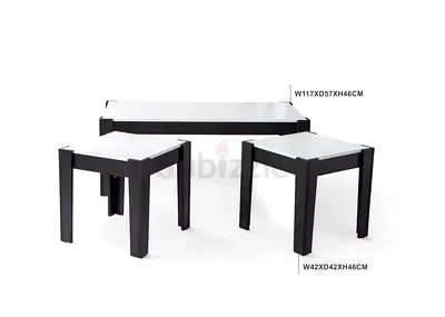 Modern White Glass Coffee Table with Two Matching Side Tables - Set of 3
