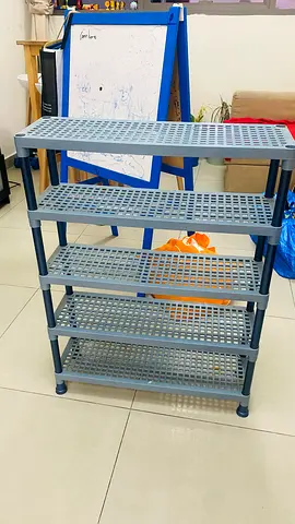 6-tier grey plastic shelving unit - lightweight storage rack