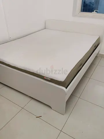 IKEA White queen bed frame with mattress - simple modern design