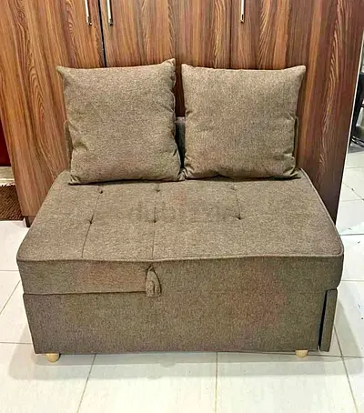 Compact 2-Seater Storage Sofa / Ottoman with Cushions - Grey
