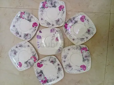 Set of 7 Floral Square Dessert glass plates - Good Condition.  Good offer
