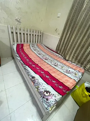 Used wooden single bed frame with mattress - simple white finish