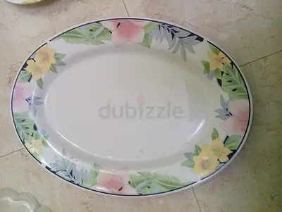 Large Floral Oval Serving Platter - Ceramic glass plate