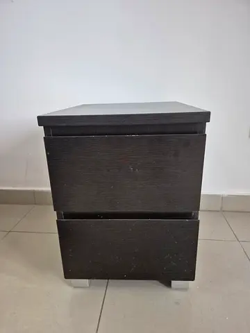 Dark Wood Nightstand / Bedside Table with Two Drawers