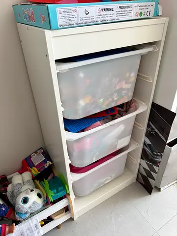 IKEA Trofast white storage unit with 3 large pull-out bins