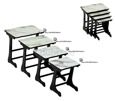 Set of 4 Nesting Side Tables with Marble-Effect Tops