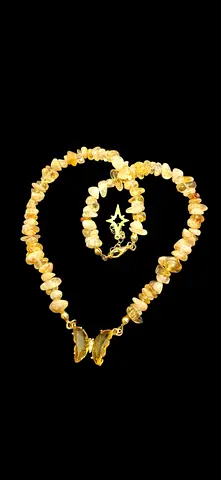Natural Citrine Chip Necklace with Butterfly Pendant