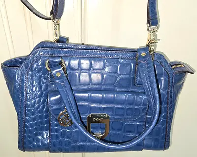 Genuine DKNY Navy Croc-Embossed Leather Crossbody Bag