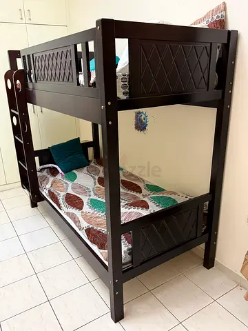 Solid Dark Wood Bunk Bed with ladder — Excellent Condition