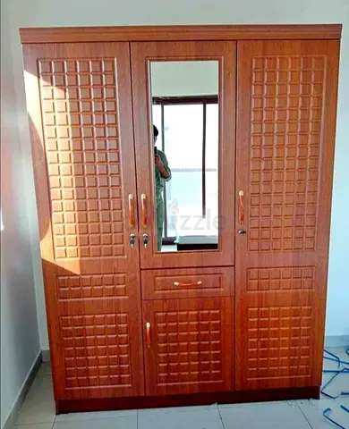 Wooden 3-Door Wardrobe with Mirror and Drawers