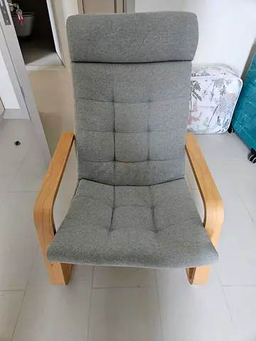 IKEA Poäng Armchair in Light Grey Fabric with Bentwood Frame - Good Condition