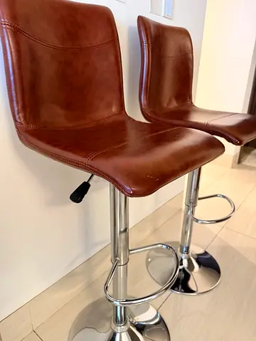 Set of 2 Brown Leather Adjustable Bar Stools with Chrome Base- original price is 498 for both