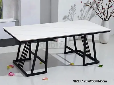 Modern Marble Top Coffee Table with Geometric Metal Base - L120 x W60 x H45 cm