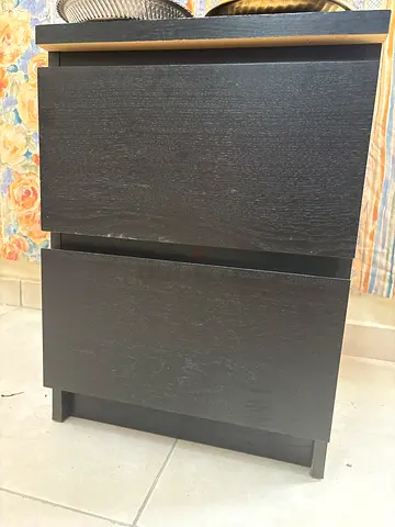 Dark wood bedside table / nightstand with two drawers
