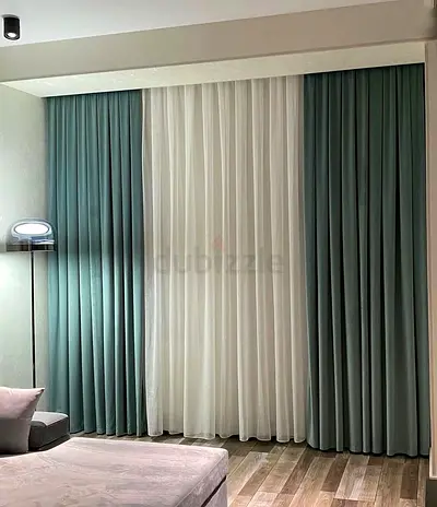 Green blackout curtains with sheer inner panel - like new