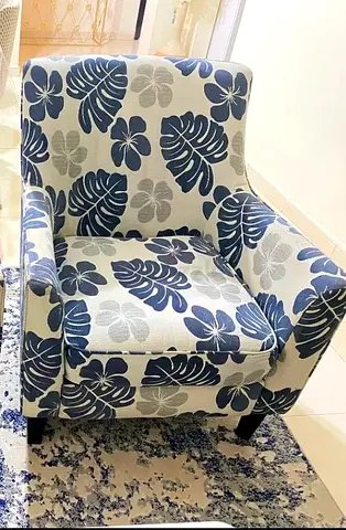 Single Accent Armchair with Blue Floral Print — Good Condition