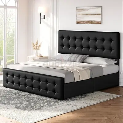 Modern Black Tufted King Bed Frame