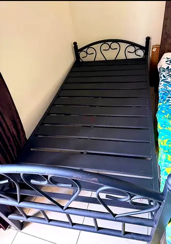 Black Metal Single Bed Frame with Decorative Headboard  Footboard