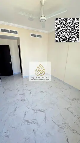 For rent in Ajman, first occupancy, in Al Jurf 3 on Sheikh Mohammed Bin Zayed Road: one bedroom, living room, two bathrooms, and balcony. Rent is AED