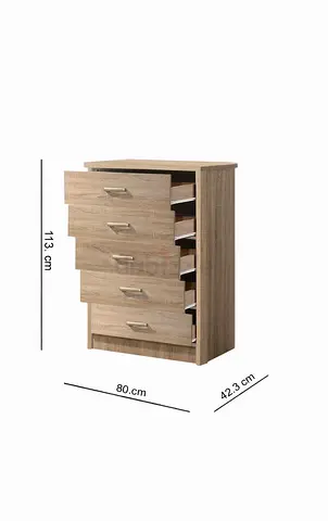 5 drawer Chest / Dresser in Oak Effect (80x42x113 cm) - Good Condition