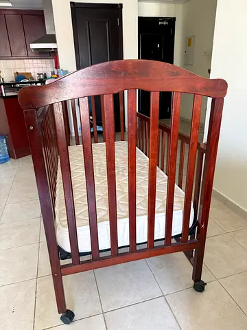 Wooden Baby Crib with Mattress - Solid Frame, Good Condition