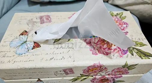 Floral Decorative Tissue Box Cover - Beige Canvas Design